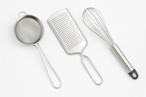 3-Piece Stainless Steel Kitchen Tool Set – Mesh Strainer, Flat Grater