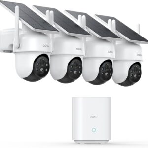 Security Cameras Outdoor Wireless, 4 Cam-Kit, No Subscription Required, Solar-Powered, Home Security Cameras System with 360° Pan & Tilt, Auto Tracking, 2K Color Night Vision, Easy Setup