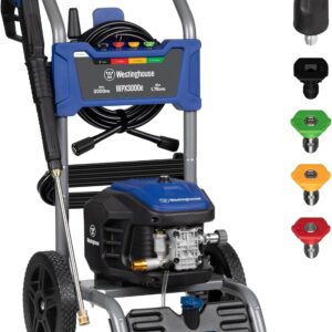 Westinghouse WPX3000e Electric Pressure Washer, 3000 Max PSI and 1.76 Max GPM, Induction Motor, Onboard Soap Tank, Spray Gun and Wand, 5 Nozzle Set, for Cars/Fences/Driveways/Homes/Patios/Furniture
