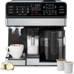 Chefman Coffee Maker Espresso Machine Combo, 8-in-1 Coffee Station with Automatic Milk Frother for Lattes, Cappuccinos, Macchiatos, 20-Bar Pump, 12-Cup Carafe & 3L Water Tank - Black
