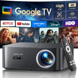 【Bundled with Google TV Stick/4K Supported】Smart Projector with WiFi & Bluetooth, Outdoor & Home TV Movie Projectors with Voice Control, Auto Focus & Keystone, Compatible with Netflix Proyector WiMiUS