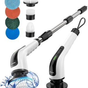 Bomves Electric Spin Scrubber, Cordless Cleaning Brush Scrubber for Home, Multi Replaceable Brush Heads-90Mins Work Time, 3 Adjustable Size, 2 Speeds for Bathroom Shower Bathtub Glass Car